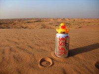 Pfab Ente erkundet bei einer Cola Light die Wüste