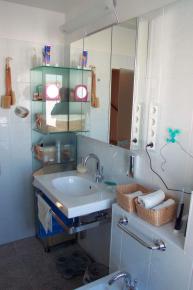Neue Waschtischanlage mit Spiegelschrank und angefertigten Glasschränken