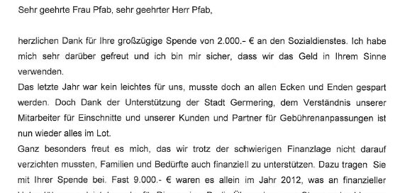 Brief Danke Spende Pfab