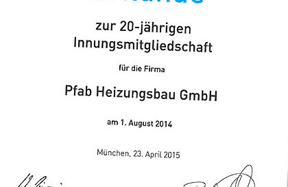 SHK Innung München Urkunde Pfab